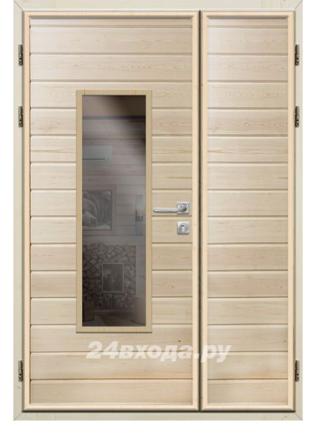 Входная деревянная дверь двустворчатая «ЩИТОВАЯ 2К +СТЕКЛОПАКЕТ - Имитация бруса 2Х»