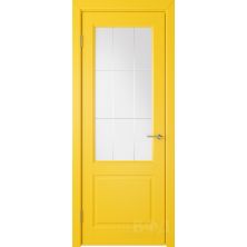 Межкомнатные двери ВФД Доррен 58ДО08 (Желтая эмаль - Белый сатинат с гравировкой)