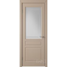 Межкомнатные двери ВФД Стокгольм 56ДО04 (Латте эмаль - Белый сатинат с гравировкой)