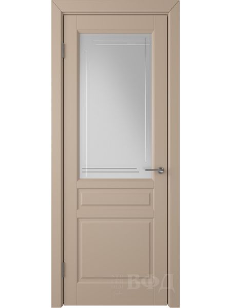 Межкомнатная дверь ВФД Стокгольм 56ДО04 (Латте эмаль - Белый сатинат с гравировкой)