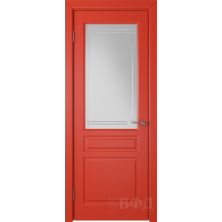 Межкомнатные двери ВФД Стокгольм 56ДО07 (Красная эмаль - Белый сатинат с гравировкой)