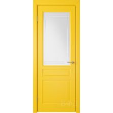Межкомнатные двери ВФД Стокгольм 56ДО08 (Желтая эмаль - Белый сатинат с гравировкой)