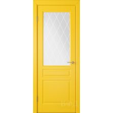 Межкомнатные двери ВФД Стокгольм 56ДО08 (Желтая эмаль - Белый сатинат с печатью)