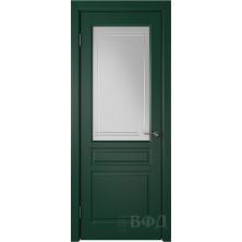 Межкомнатные двери ВФД Стокгольм 56ДО10 (Зеленая эмаль - Белый сатинат с гравировкой)
